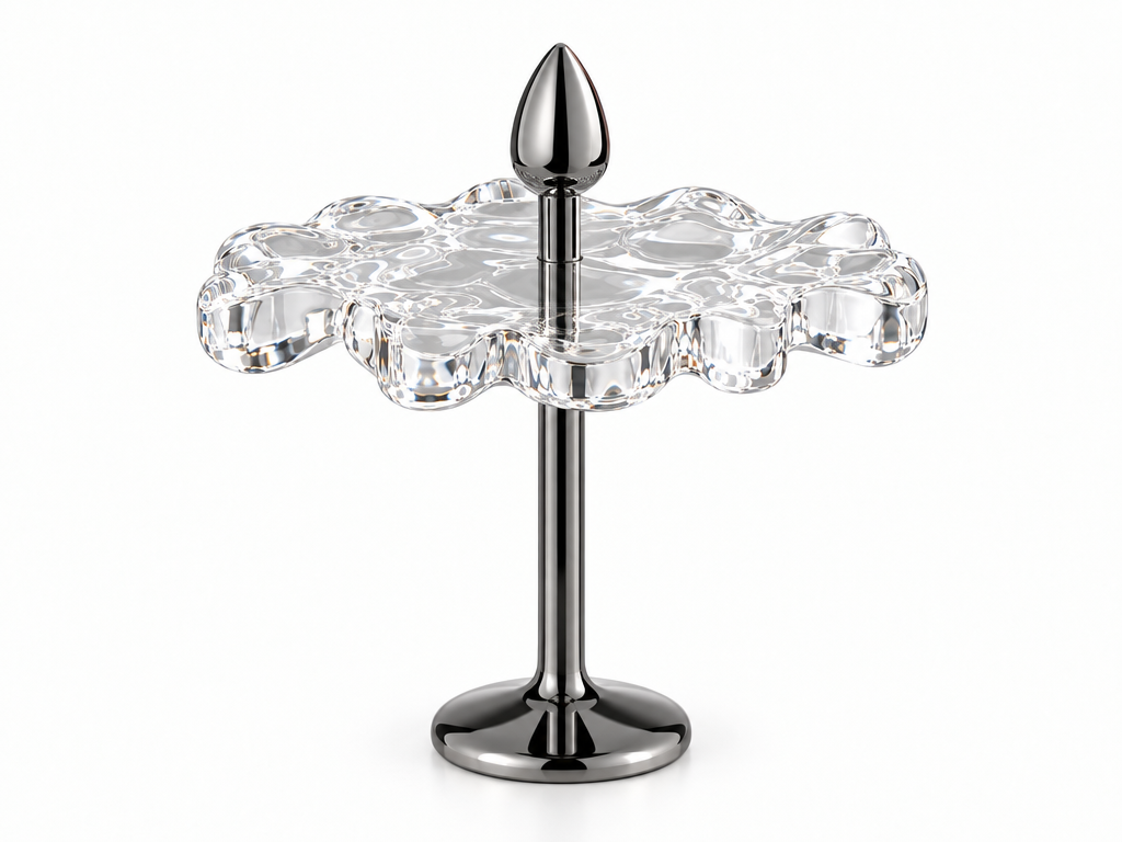 BPS—01 concept with clear scalloped seat, chrome pedestal and central teardrop insert